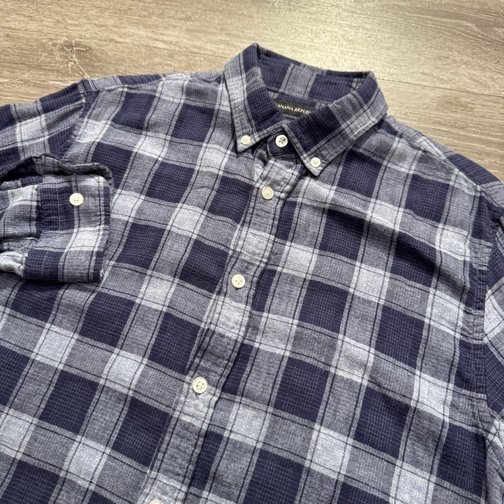 Banana Republic Shirt Mens Medium Blue Plaid Long Sleeve Slim Fit 100% Cotton